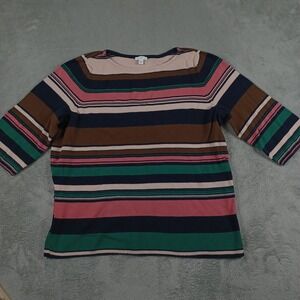 J Jill Top Womens XL‎ Brown Striped Knit Preppy Chic Minimalist